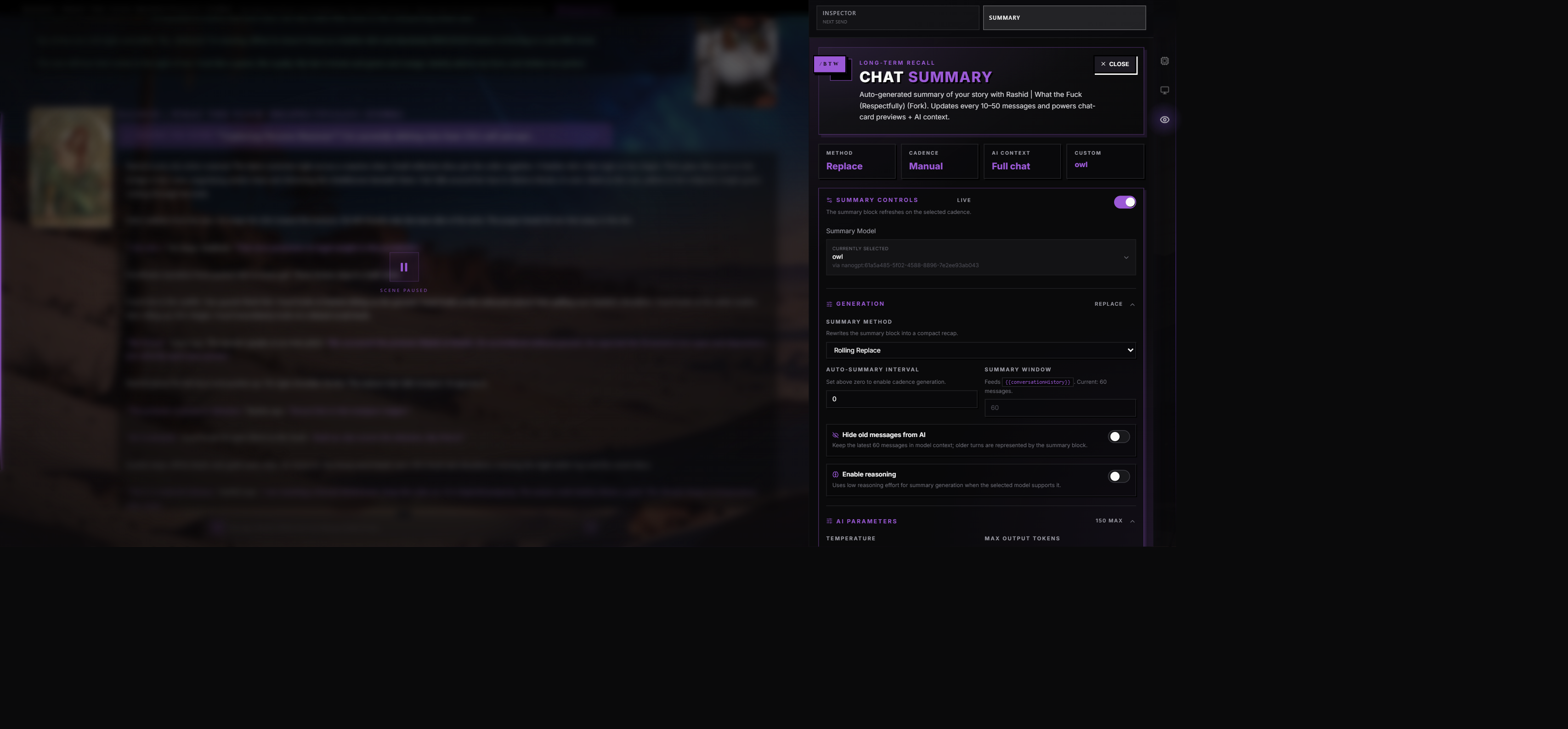 Context wing — Summary tab