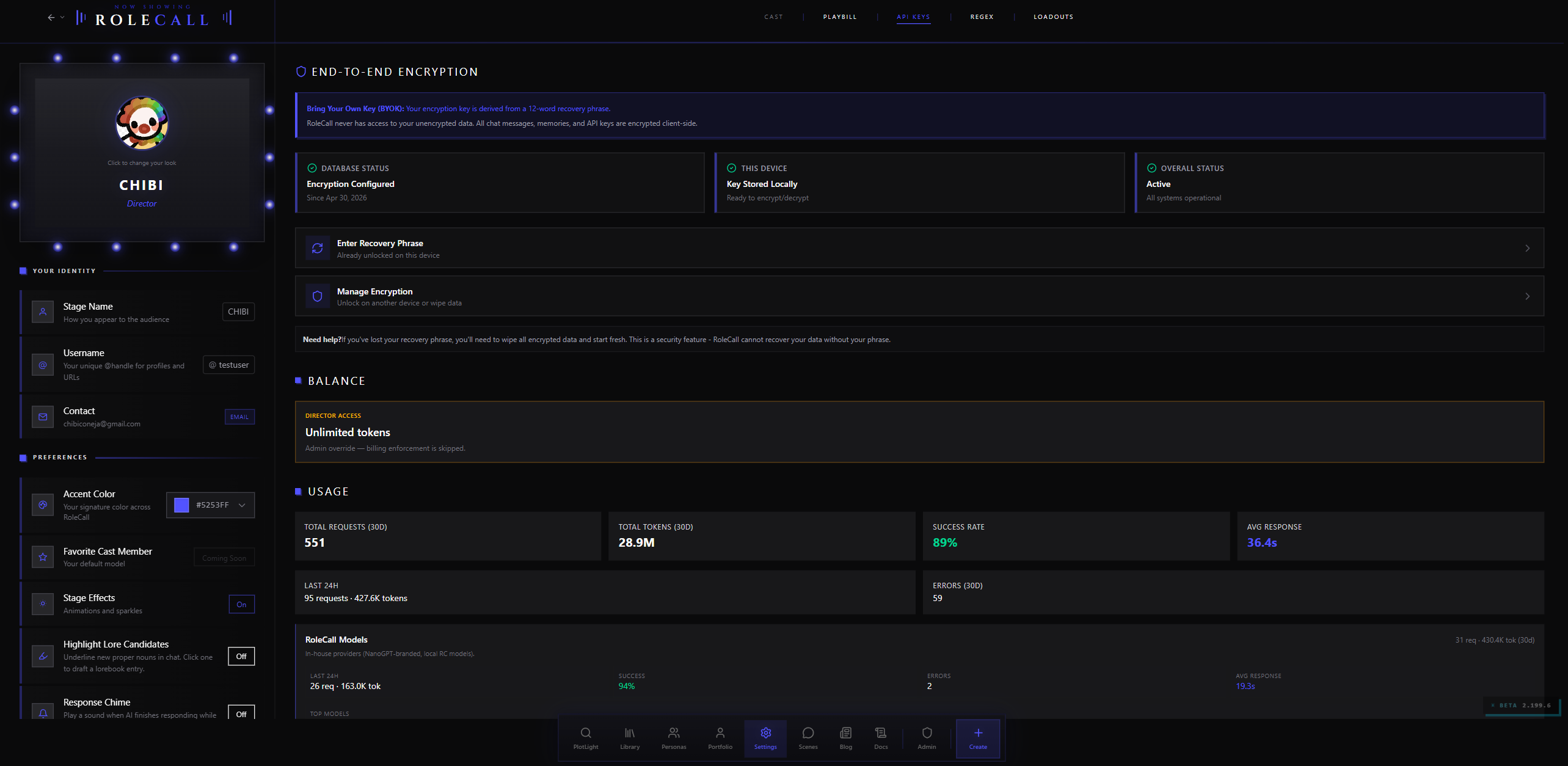 Settings — API Keys tab