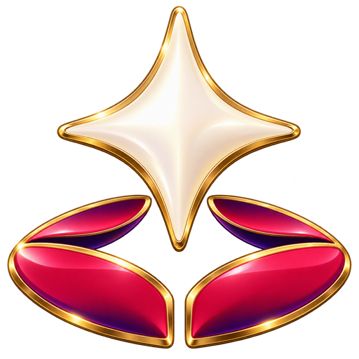 Pearl star and rose-violet stage folds with polished gold enamel edges